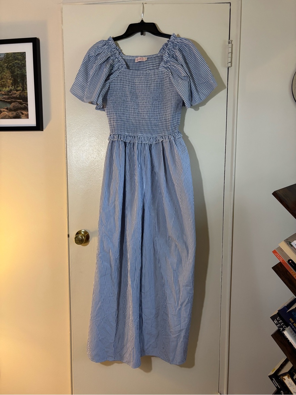 Ivy City Co Blue & White Gingham Jumpsuit